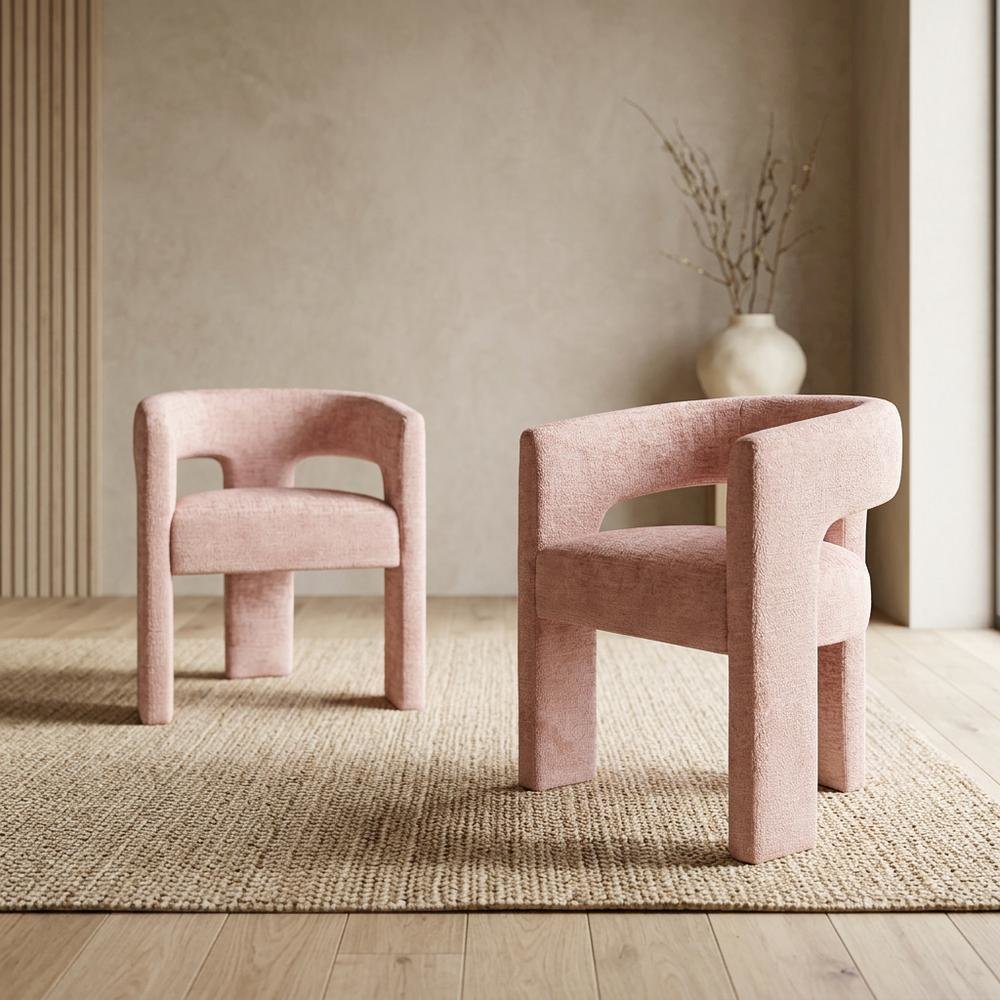 Jacquard Modern Accent Armchair, Sculptural Frame, Pink, Set of 2. Picture 3