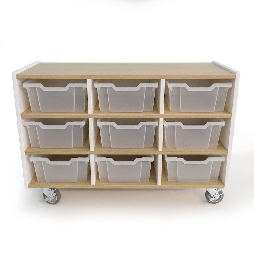 Nine Tray Mobile Cabinet in Brown and White Color. Picture 1
