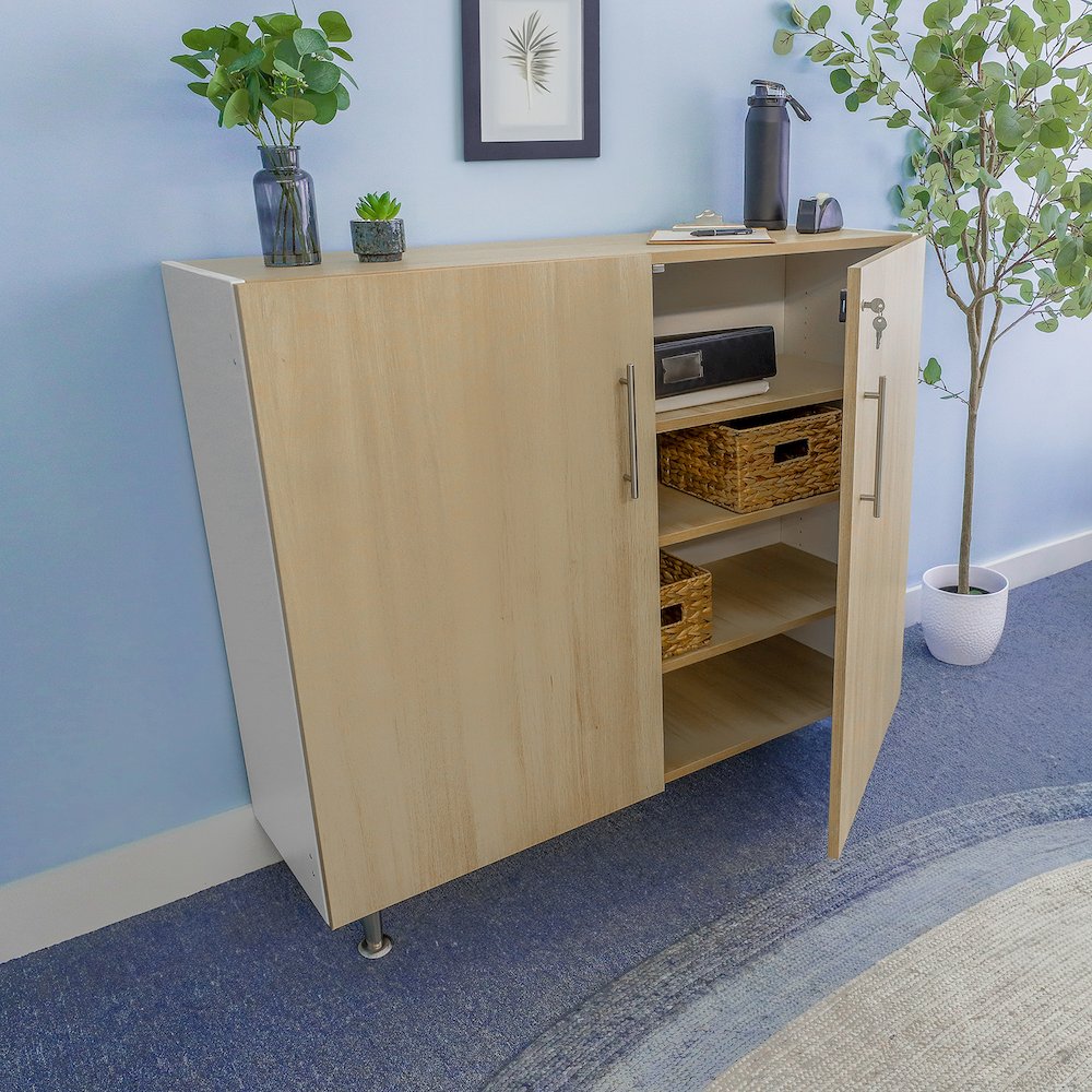 Lockable Wall Cabinet in Brown and White Color. Picture 3