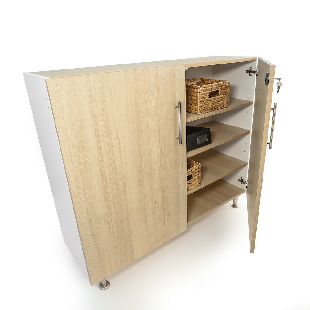 Lockable Wall Cabinet in Brown and White Color. Picture 2