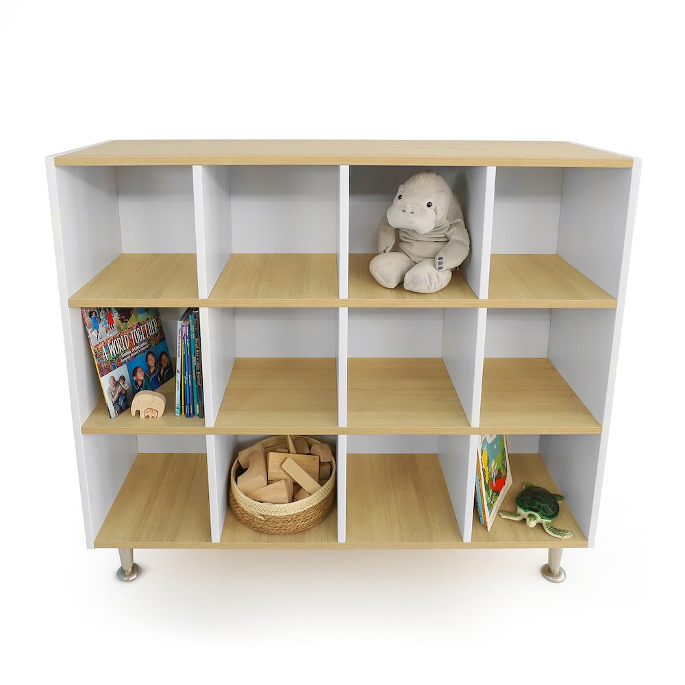 12 Cubby Backpack Storage in Brown and White Color. Picture 2