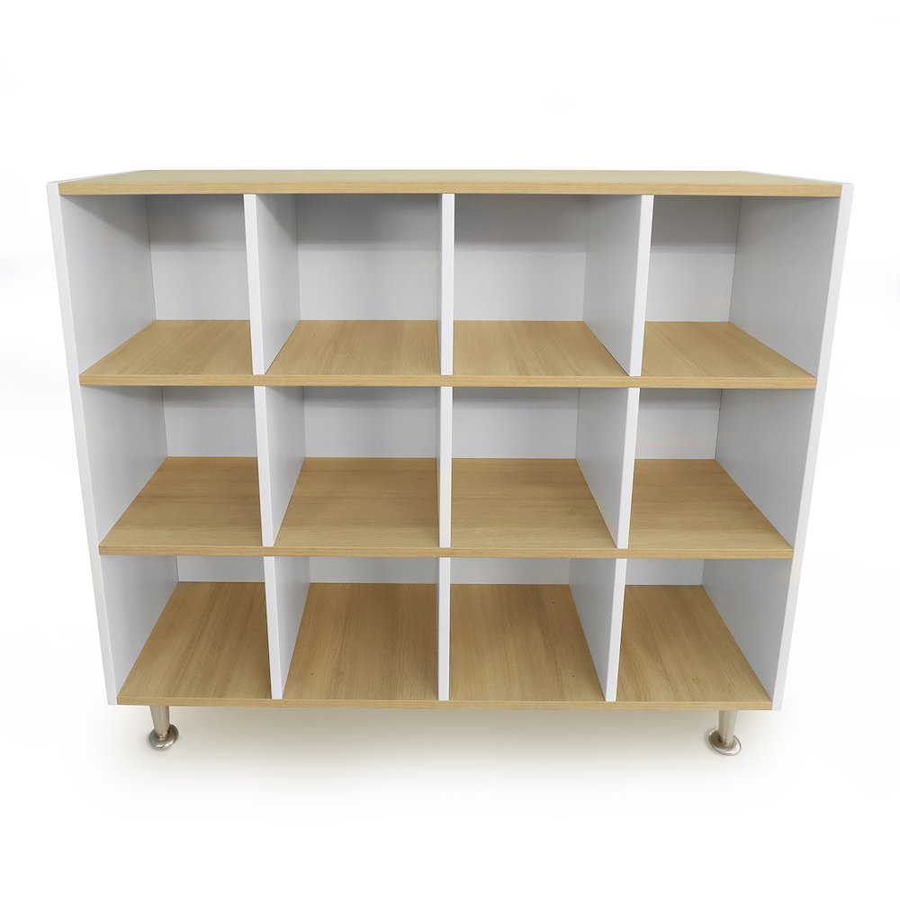 12 Cubby Backpack Storage in Brown and White Color. Picture 1