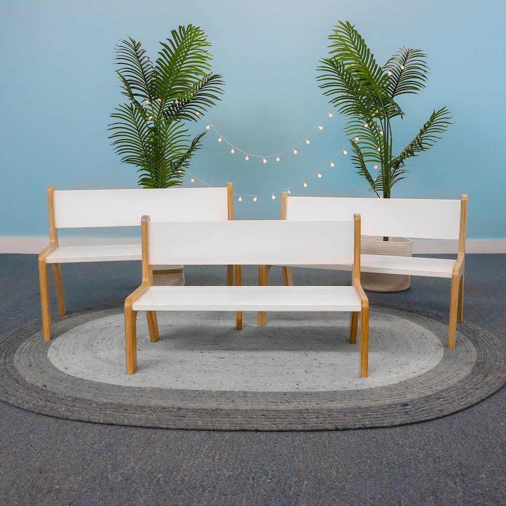 Whitney Plus 12H White Bench in Natural UV and White Color. Picture 4