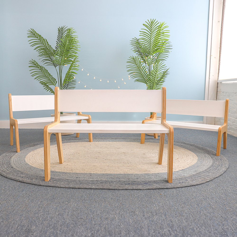 Whitney Plus 14H White Bench in Natural UV and White Color. Picture 5