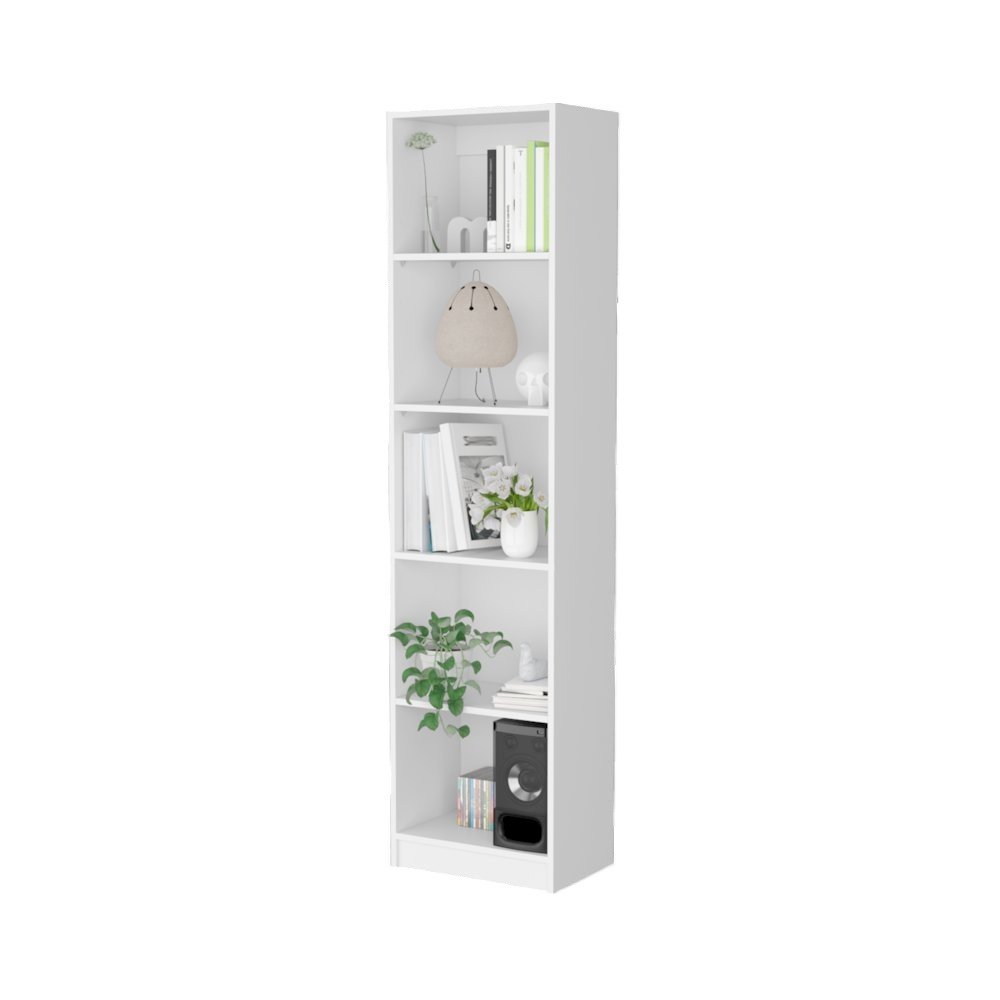 Sutton Slim Bookcase with Modern 5-Shelf Design, White. Picture 2