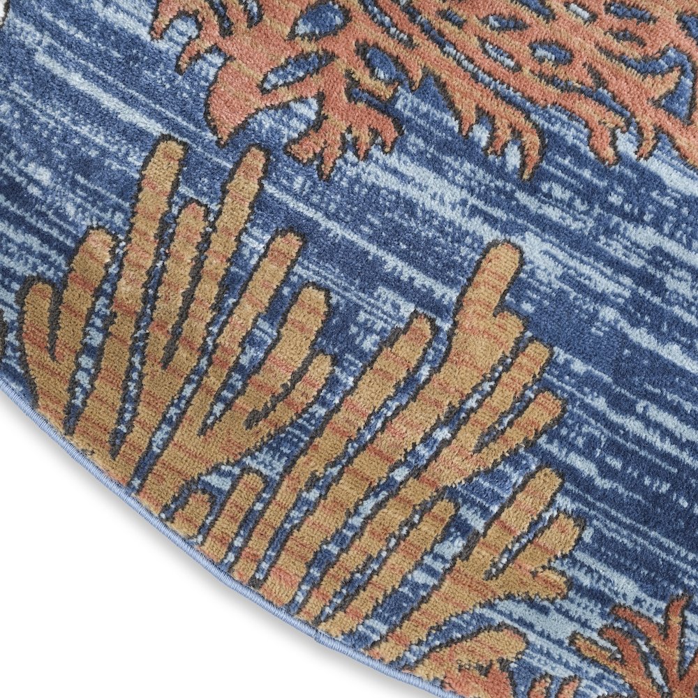 Pompeii 5'3" x Round Blue Multicolor Coastal, Nautical & Beach Indoor Rug. Picture 5