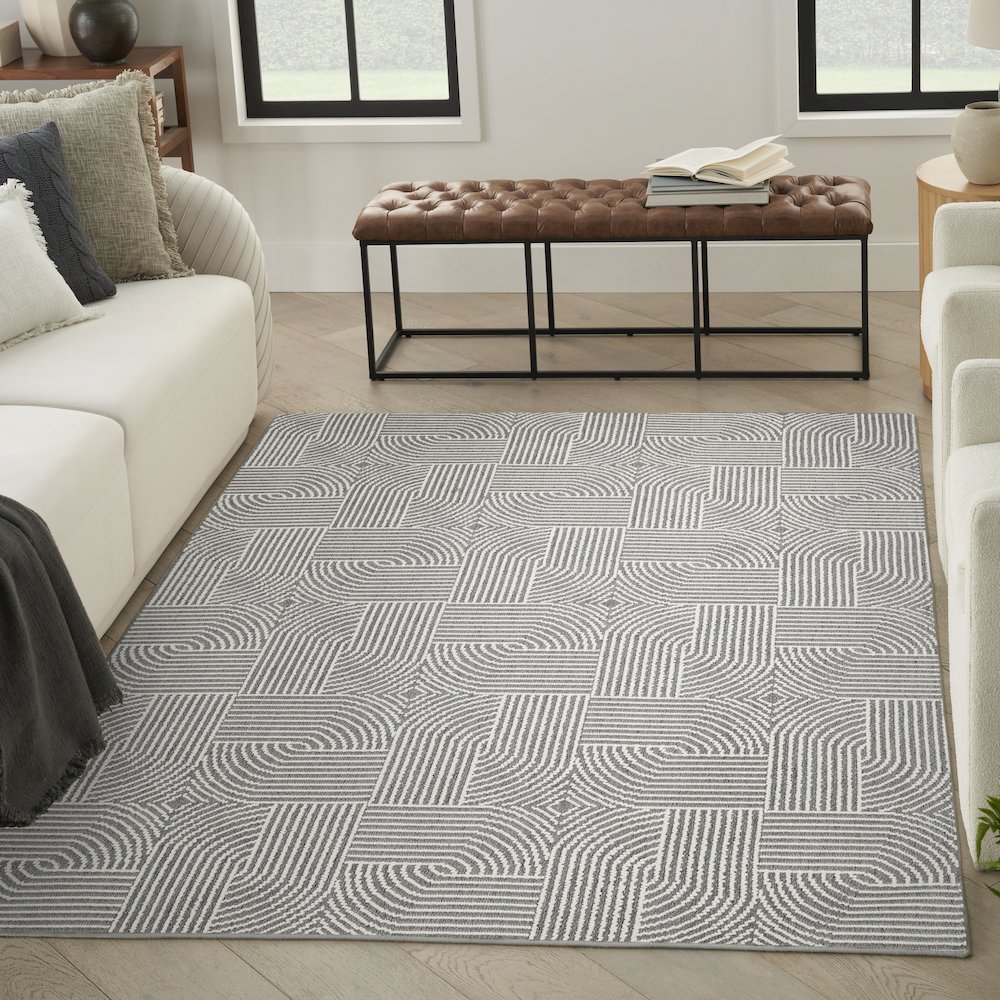 Textured Home 7'10" x 9'10" Charcoal Ivory Modern Indoor Rug. Picture 2