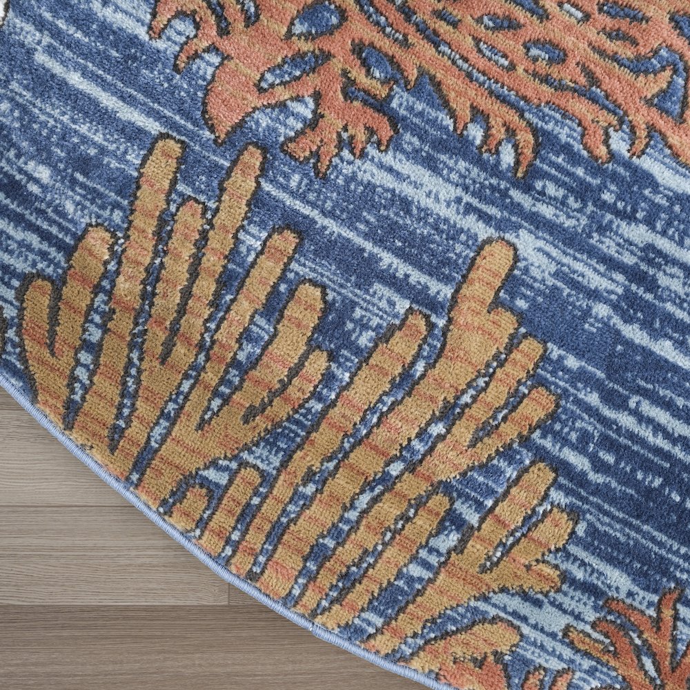 Pompeii 5'3" x Round Blue Multicolor Coastal, Nautical & Beach Indoor Rug. Picture 4