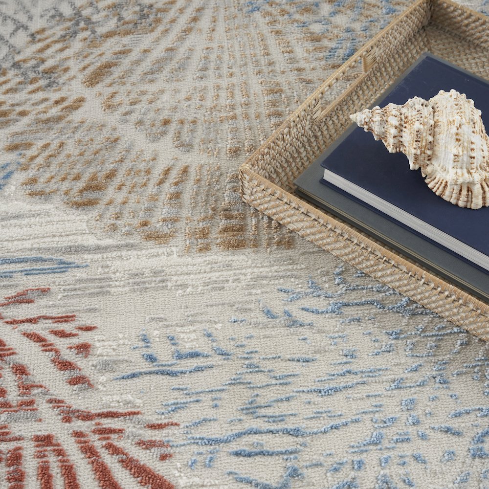 Pompeii 5'3" x Round Blue Multicolor Coastal, Nautical & Beach Indoor Rug. Picture 8