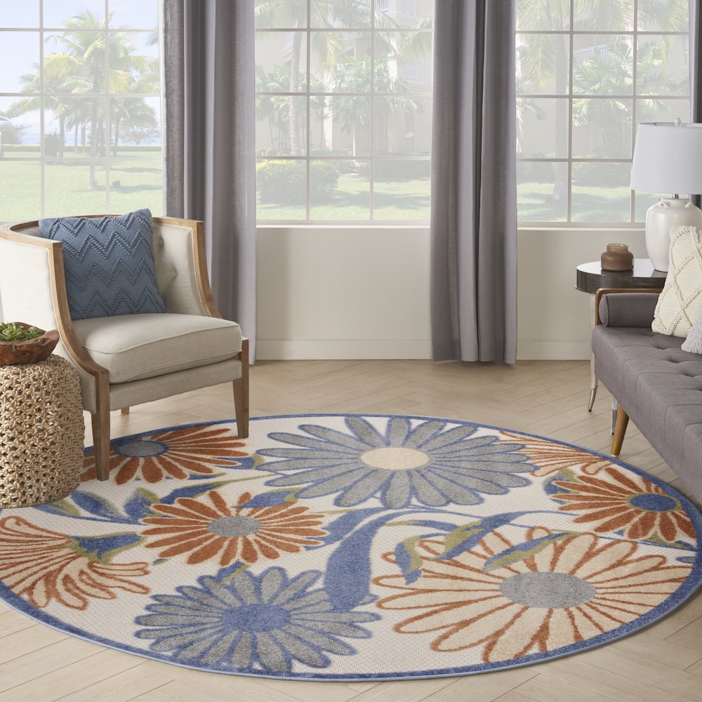 Aloha 5'3" x Round Beige Multicolor Contemporary Rug. Picture 9