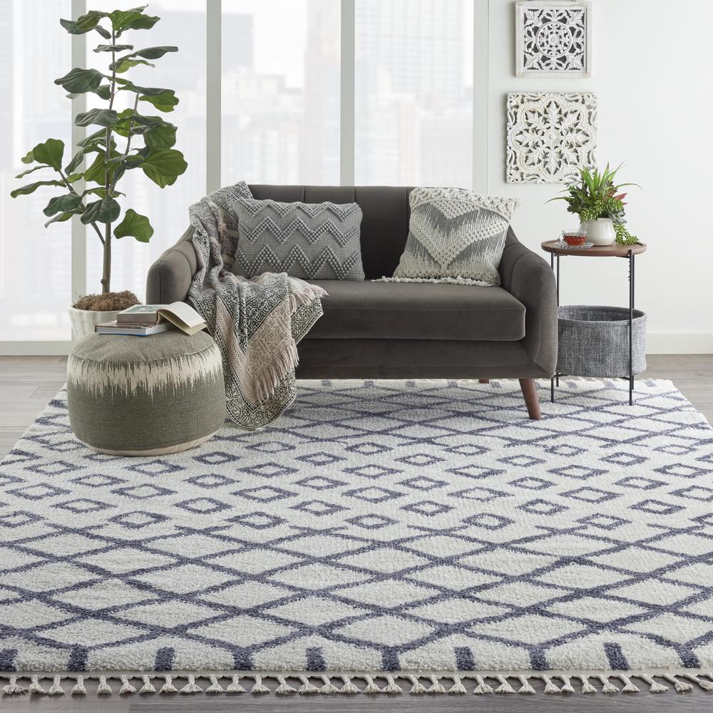 Moroccan Shag Area Rug, White, 7'10" x 10'6". Picture 4
