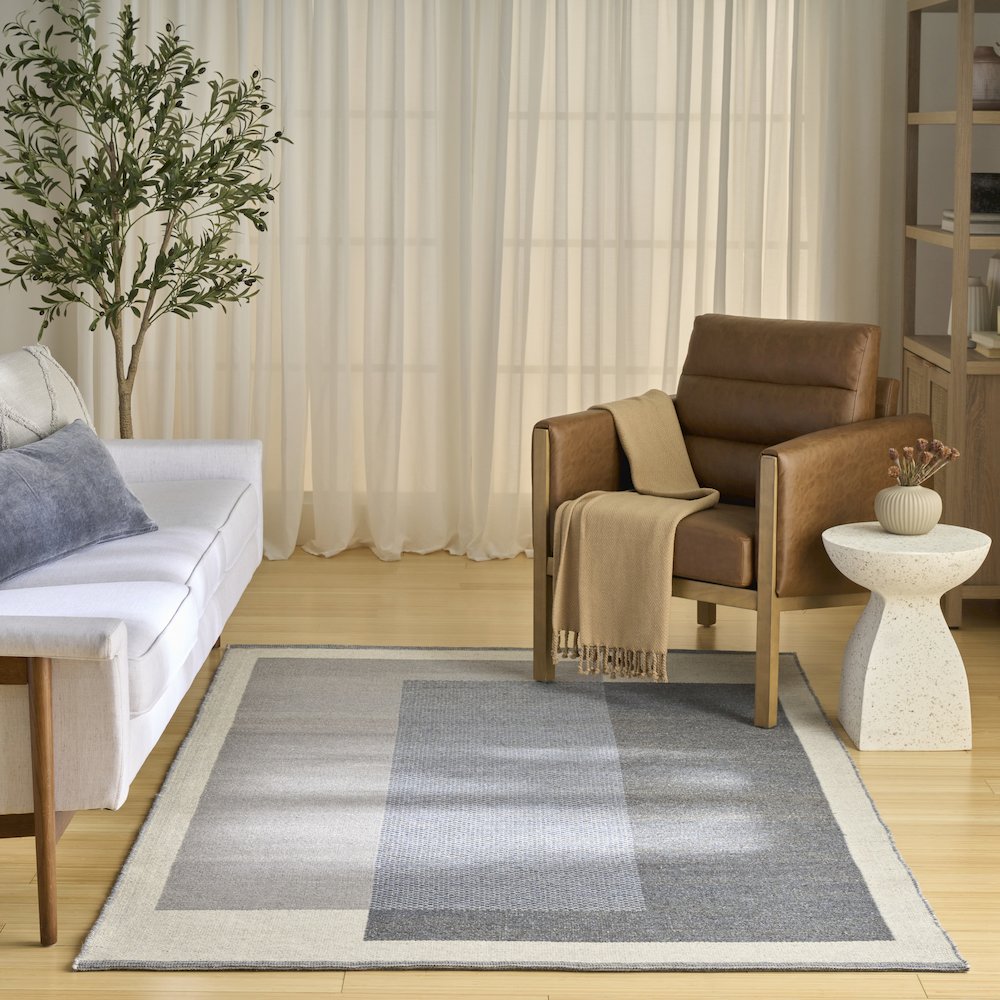 Copenhagen 8' x 10' Flatwoven Wool Ivory Blue Mid-Century Modern Indoor Rug. Picture 9