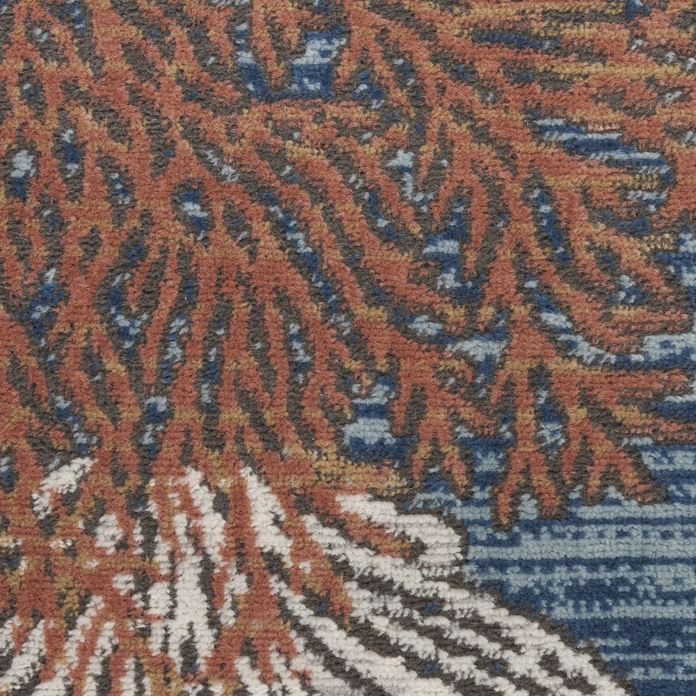 Pompeii 5'3" x Round Blue Multicolor Coastal, Nautical & Beach Indoor Rug. Picture 6