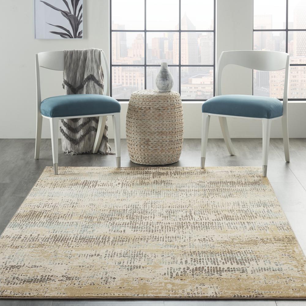 Michael Amini MA90 Uptown Area Rug, Beige/Aqua, 4' x ROUND, UPT03. Picture 2