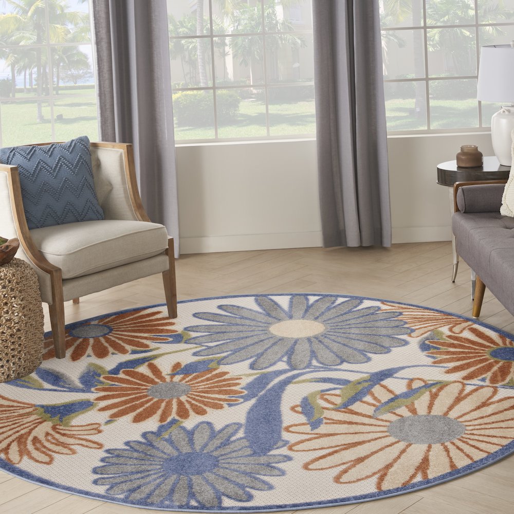Aloha 5'3" x Round Beige Multicolor Contemporary Rug. Picture 2