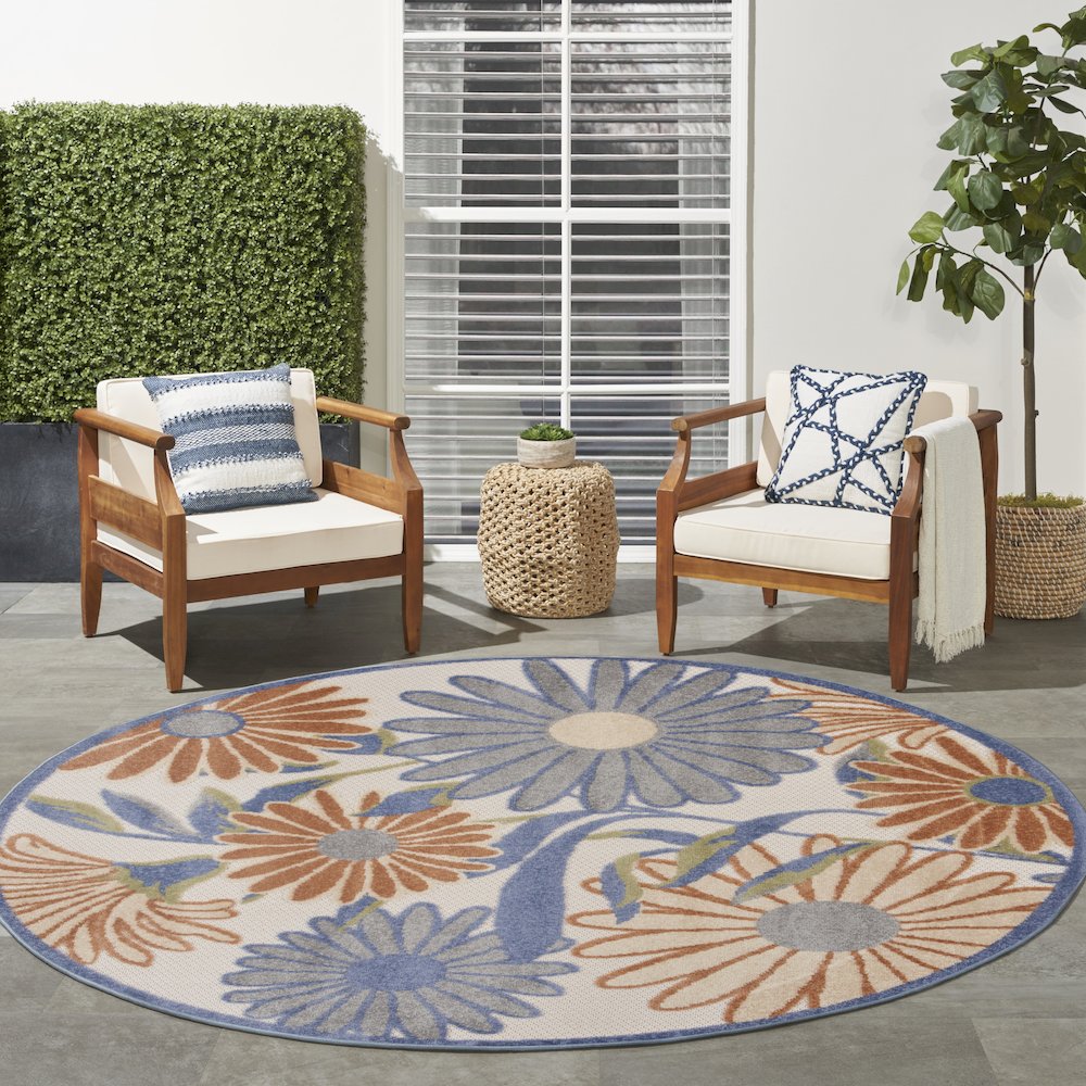 Aloha 5'3" x Round Beige Multicolor Contemporary Rug. Picture 10