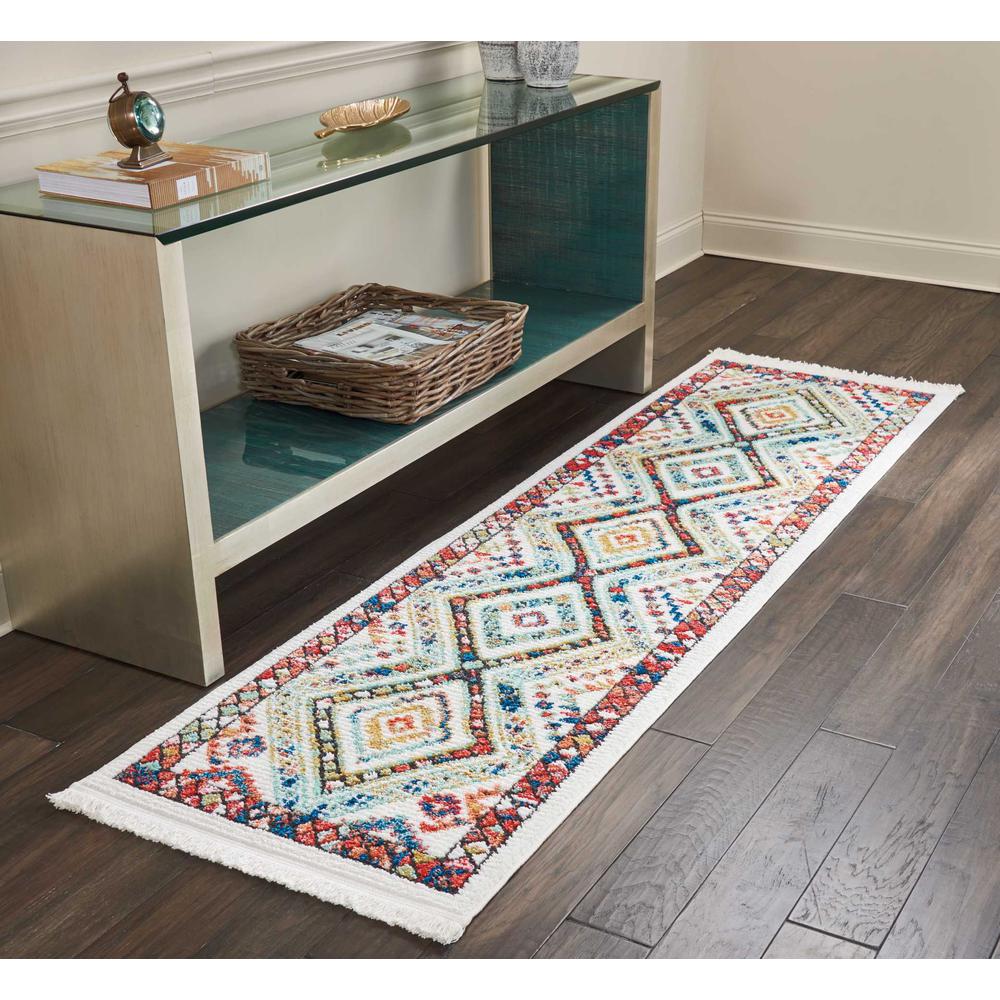 Tribal Decor Area Rug, White, 2'2" x 7'9". Picture 2