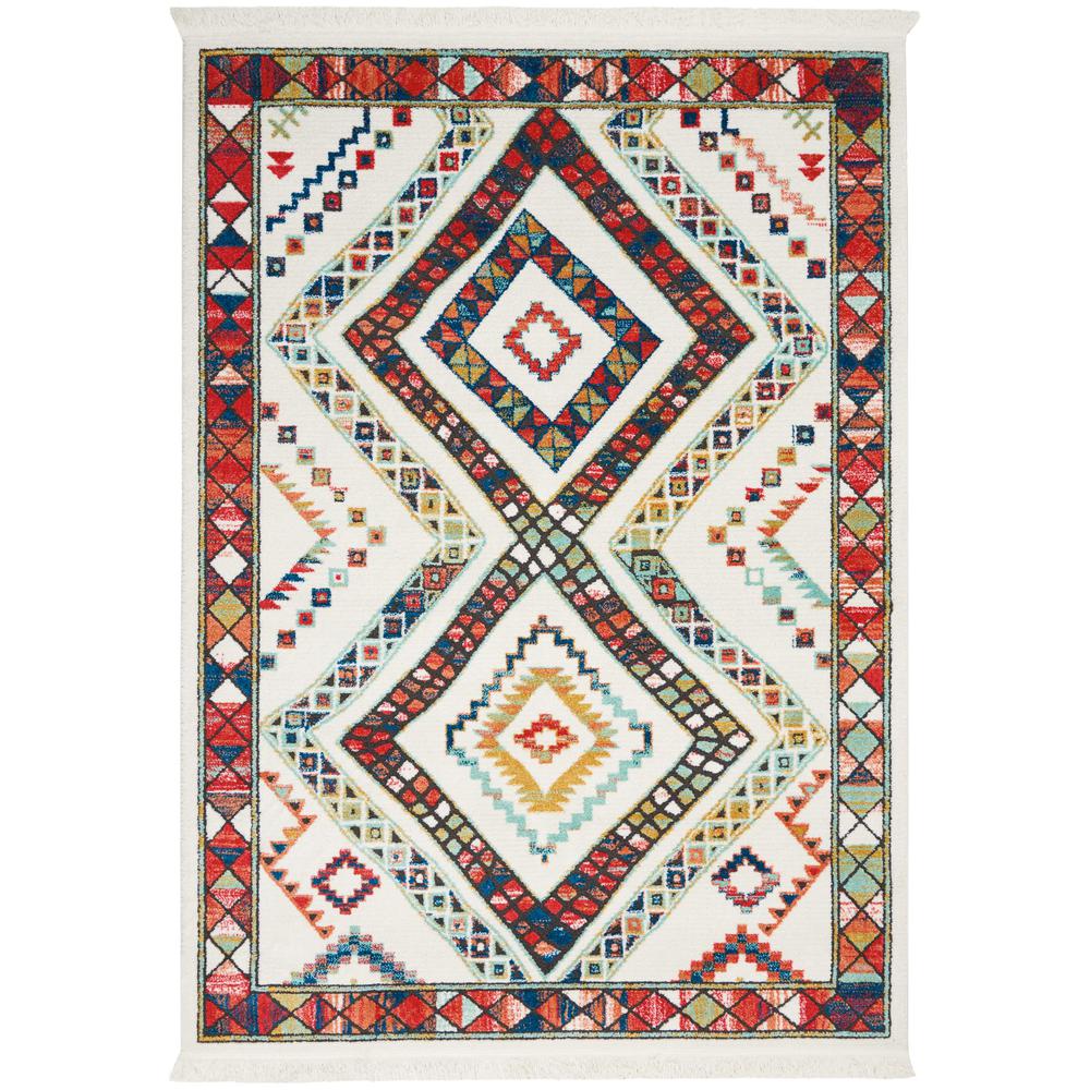 Tribal Decor Area Rug, White, 3'11" x 6'2". Picture 1