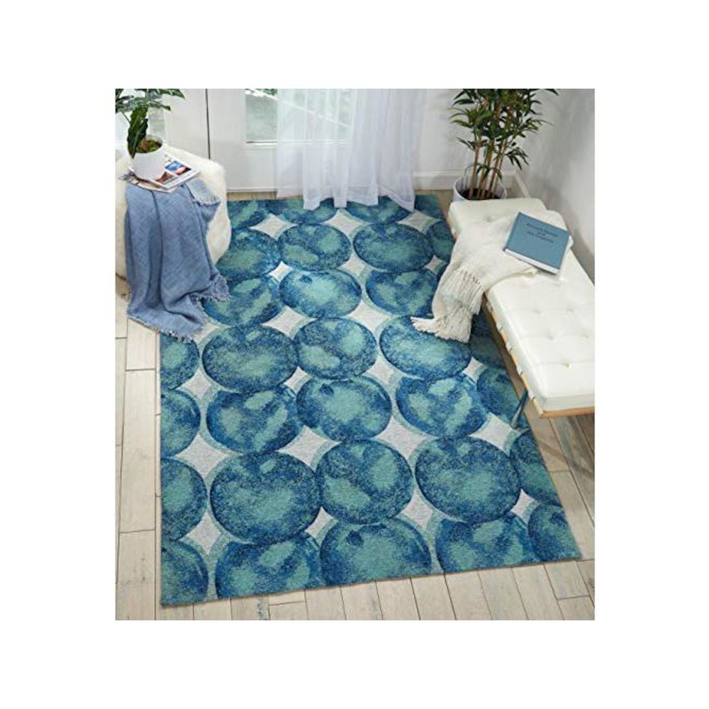 Studio NYC Design Aqua/Navy Area Rug by Nourison. Picture 1