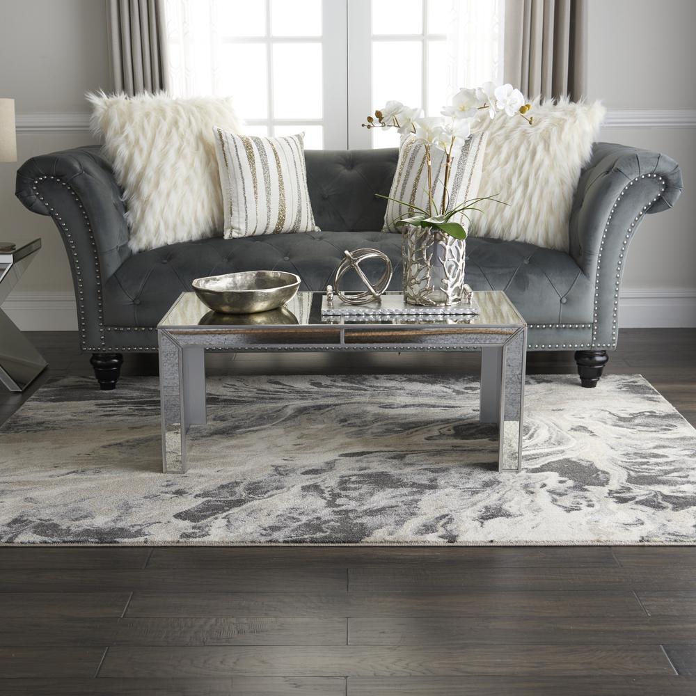 Nourison Home Elegance FAR01 Grey and White 5'x7' Contemporary Area Rug. Picture 3