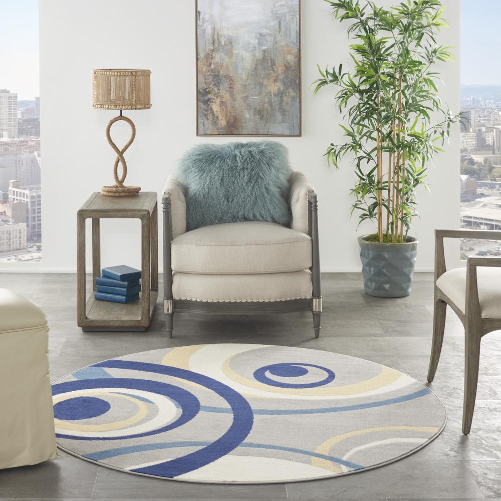 Mid-Century Modern Round Area Rug, 5' x Round. Picture 9