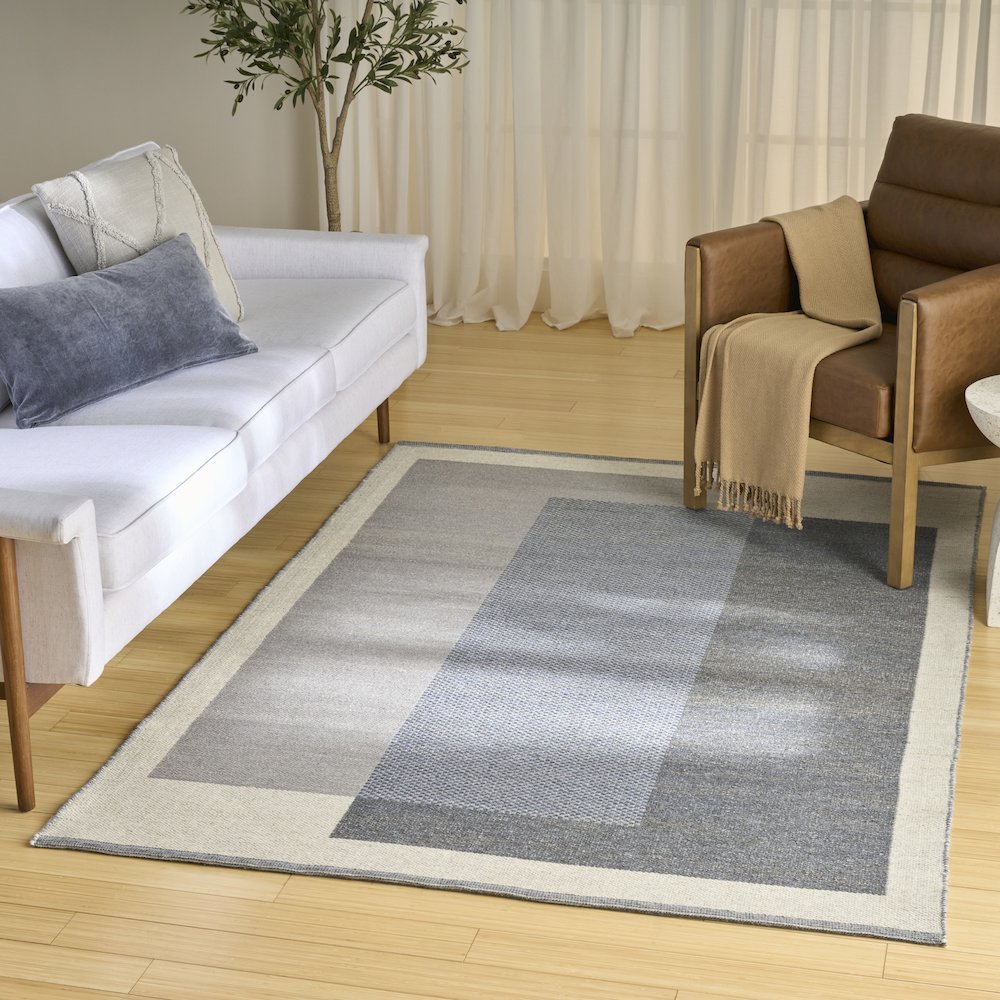 Copenhagen 8' x 10' Flatwoven Wool Ivory Blue Mid-Century Modern Indoor Rug. Picture 2