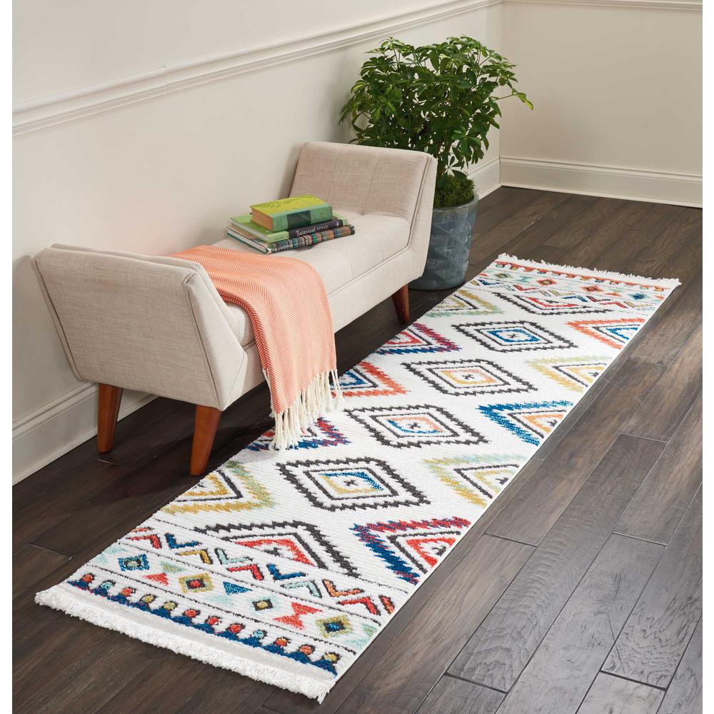 Tribal Decor Area Rug, White, 2'2" x 7'9". Picture 2