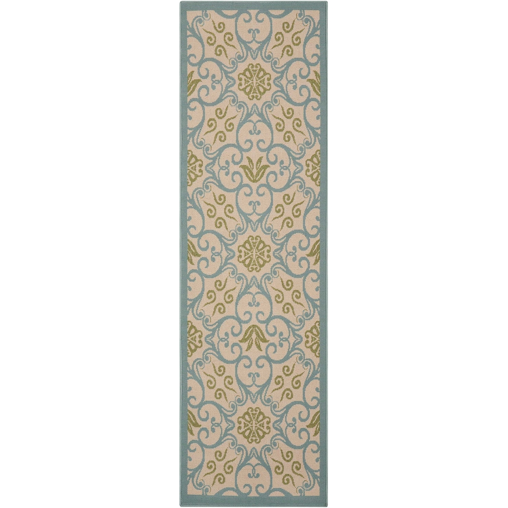 Nourison Caribbean Ivory Blue Indoor/Outdoor Area Rug. Picture 1