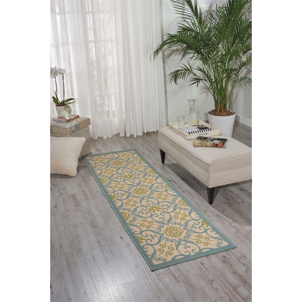 Nourison Caribbean Ivory Blue Indoor/Outdoor Area Rug. Picture 6