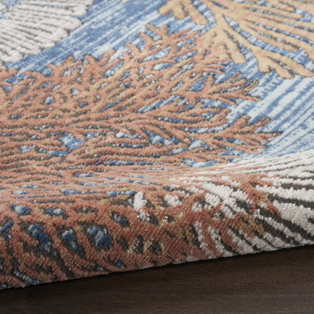 Pompeii 5'3" x Round Blue Multicolor Coastal, Nautical & Beach Indoor Rug. Picture 7