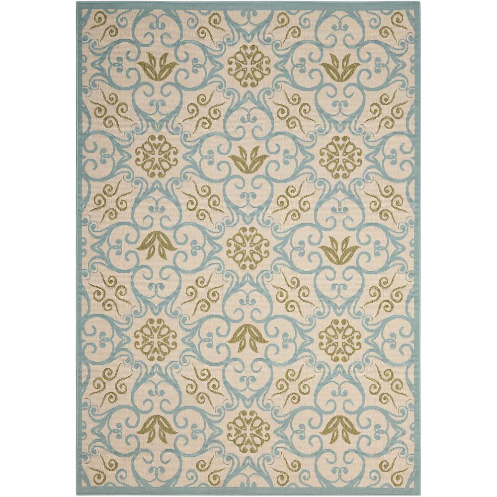 Nourison Caribbean Ivory Blue Indoor/Outdoor Area Rug. Picture 1