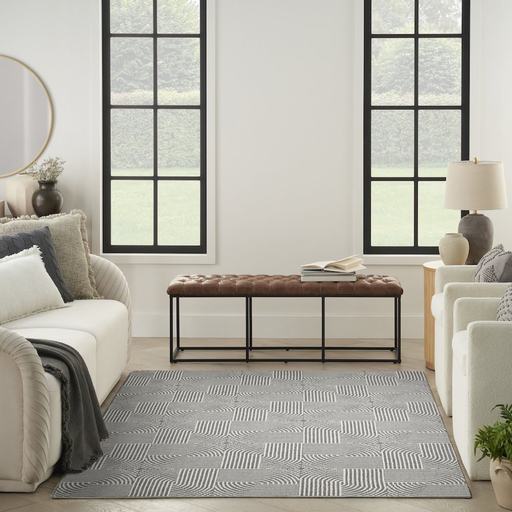 Textured Home 7'10" x 9'10" Charcoal Ivory Modern Indoor Rug. Picture 9