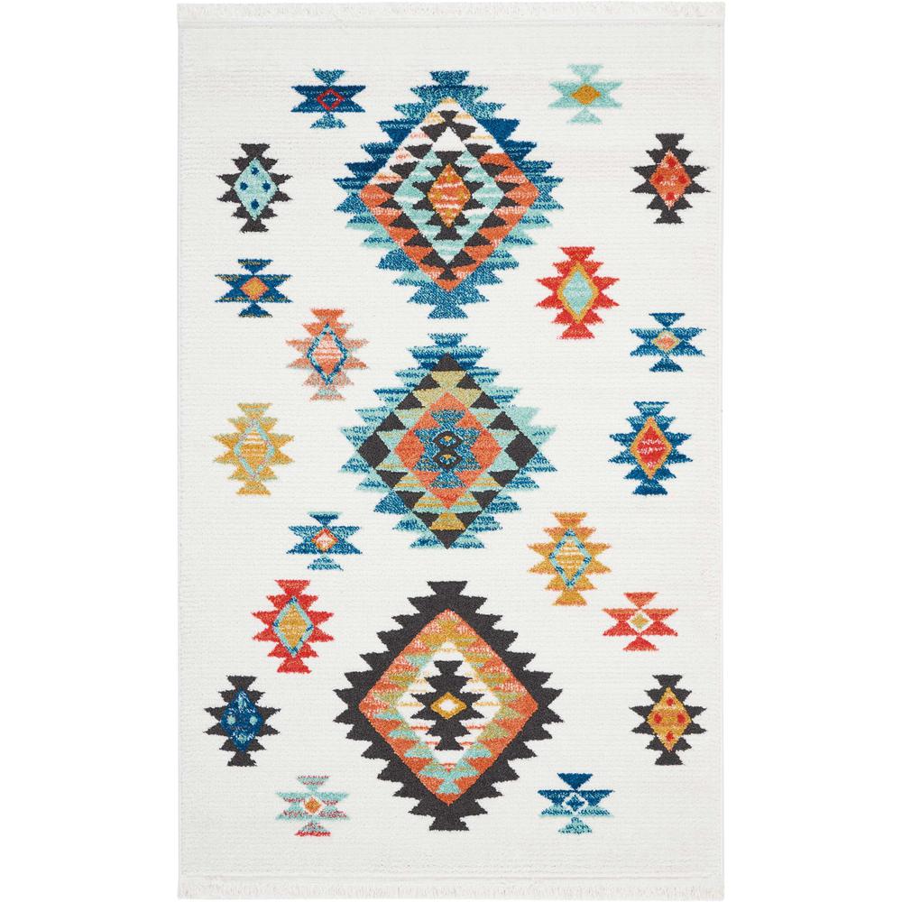 Tribal Decor Area Rug, White, 3'11" x 6'2". Picture 1