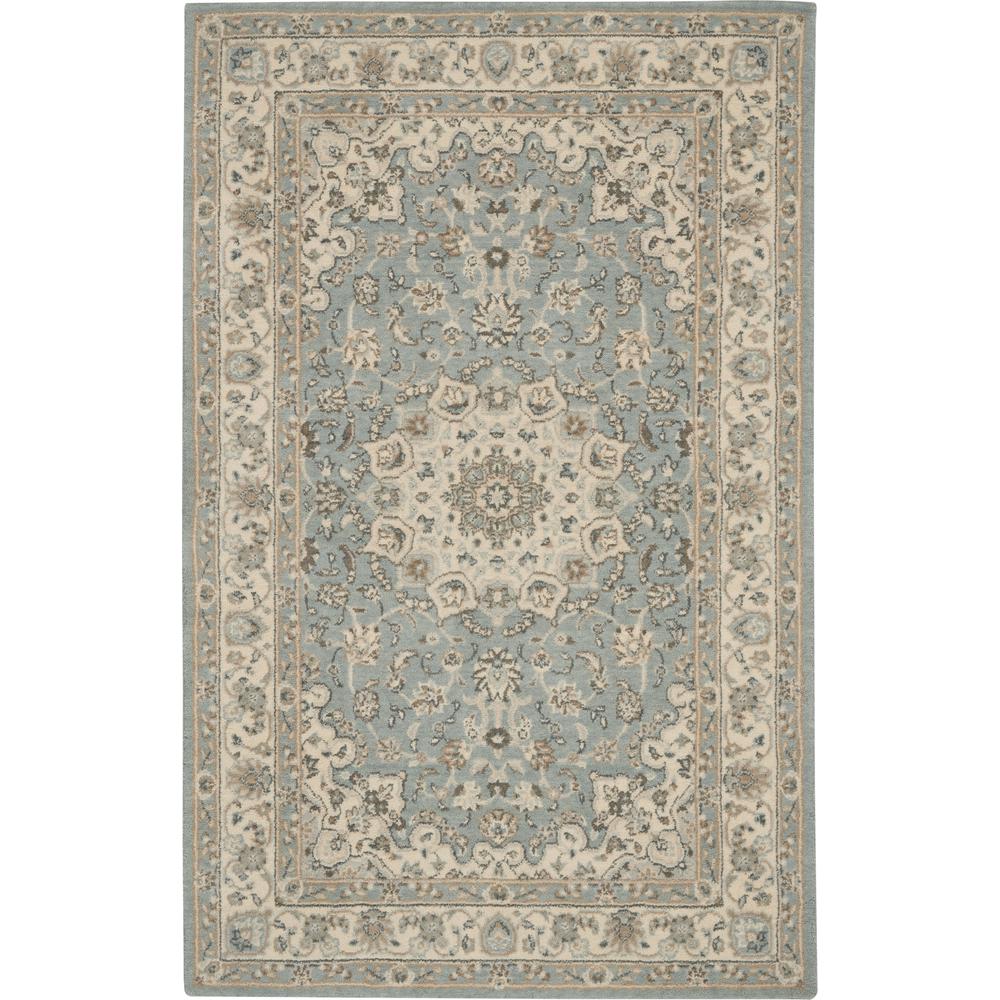 Nourison Living Treasures Area Rug, 3'6" x 5'6", Aqua/Ivory. Picture 1