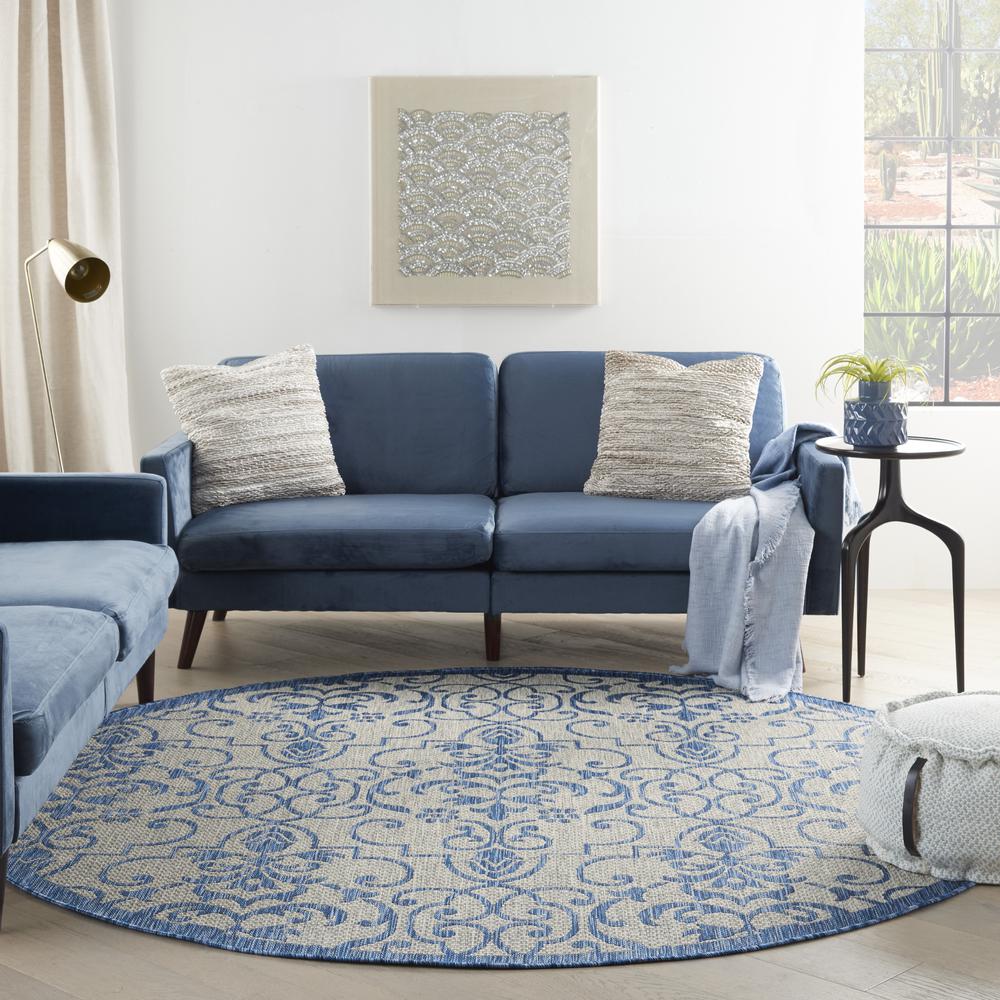 GRD04 Garden Party Ivory Blue Area Rug- 7'10" x round. Picture 9