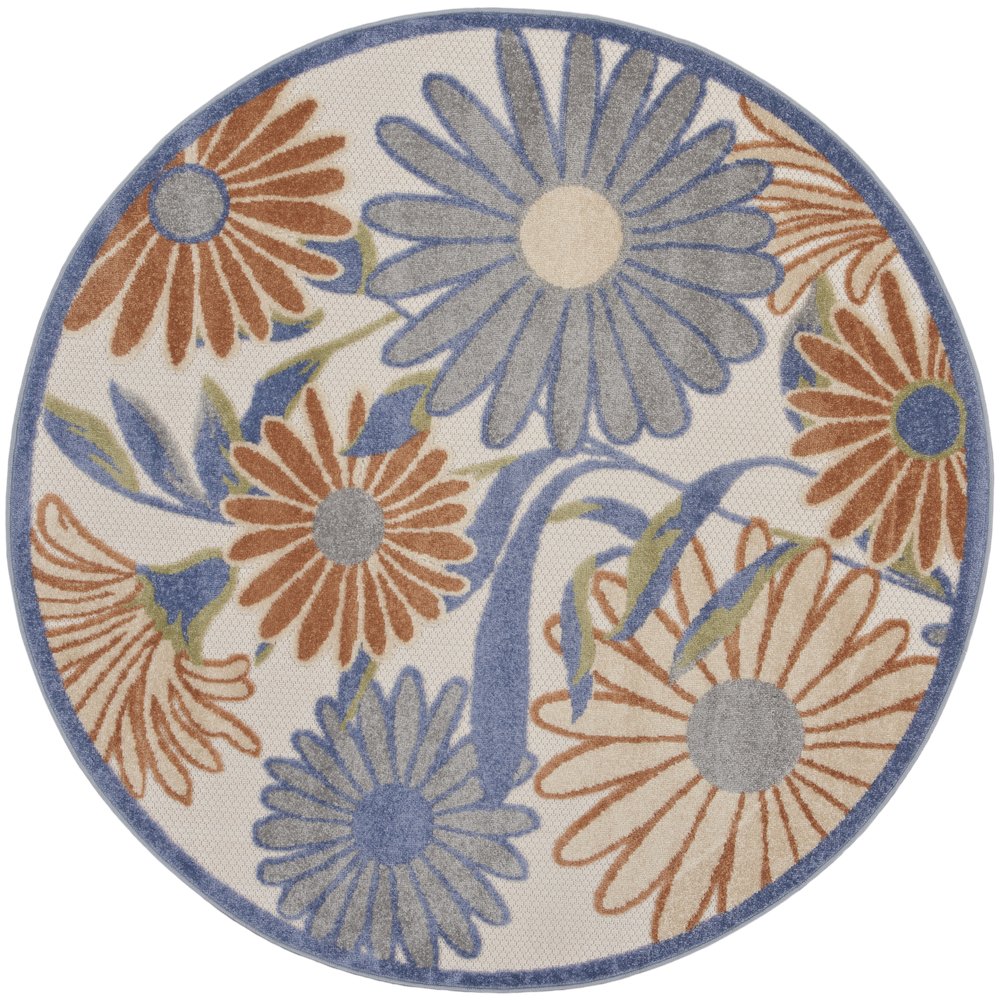 Aloha 5'3" x Round Beige Multicolor Contemporary Rug. Picture 1