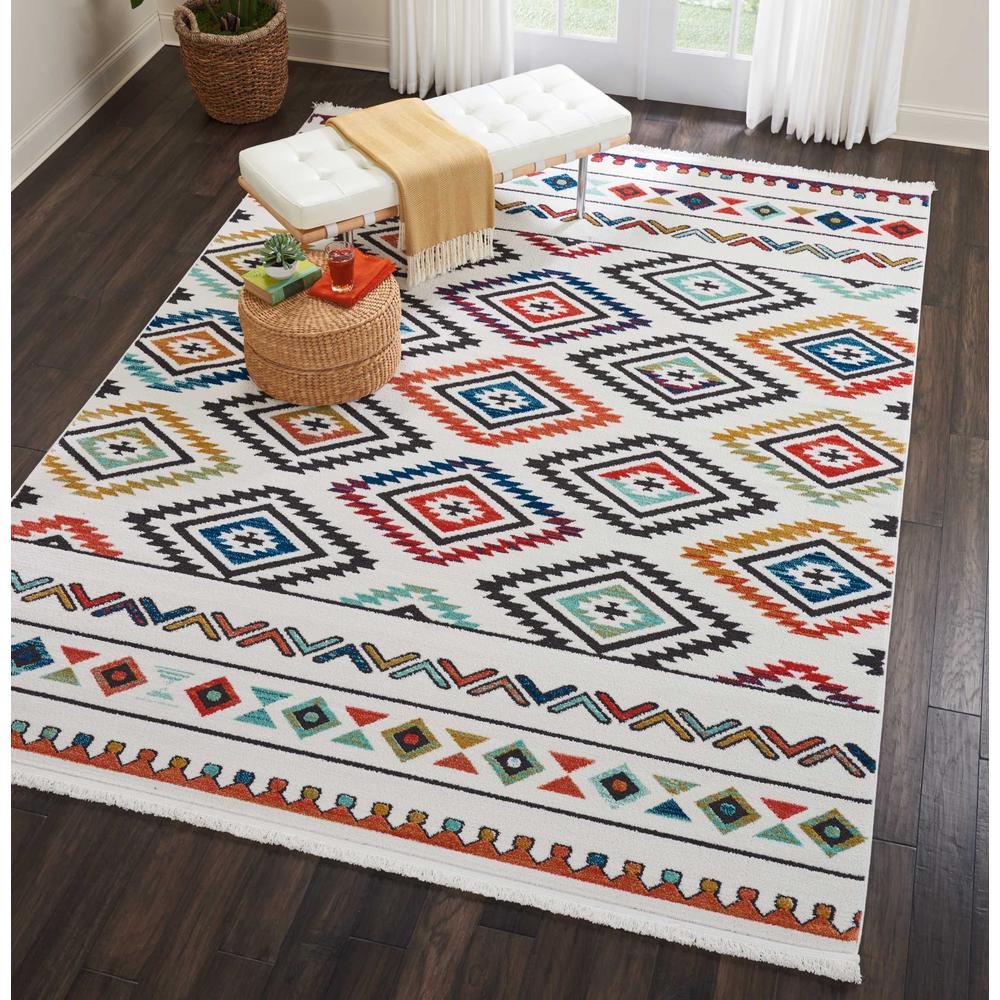 Tribal Decor Area Rug, White, 9'3" x 13'. Picture 2