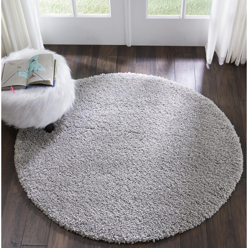 Malibu Shag Area Rug, Silver Grey, 4' x ROUND. Picture 5