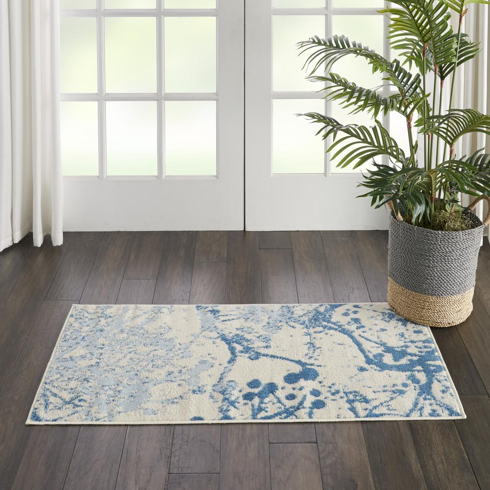 Jubilant Area Rug, Ivory/Blue, 2' x 4'. Picture 2