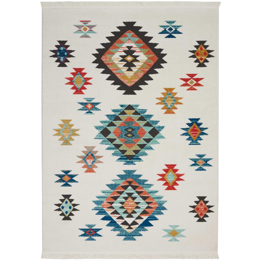 Tribal Decor Area Rug, White, 6'7" x 9'7". Picture 1