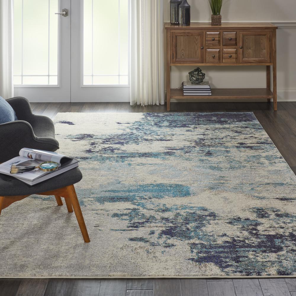 Celestial Area Rug, Ivory Teal Blue, 7' x 10'. Picture 2