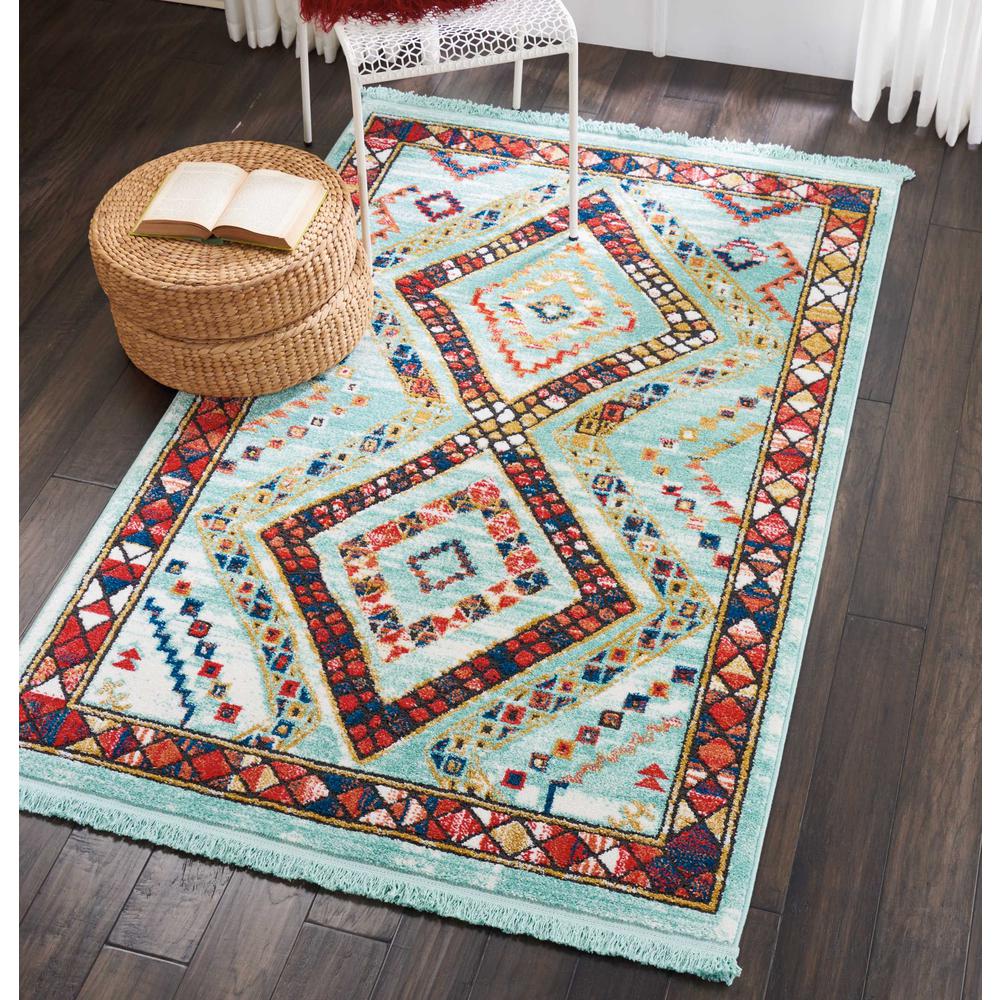Tribal Decor Area Rug, Aqua, 3'11" x 6'2". Picture 2