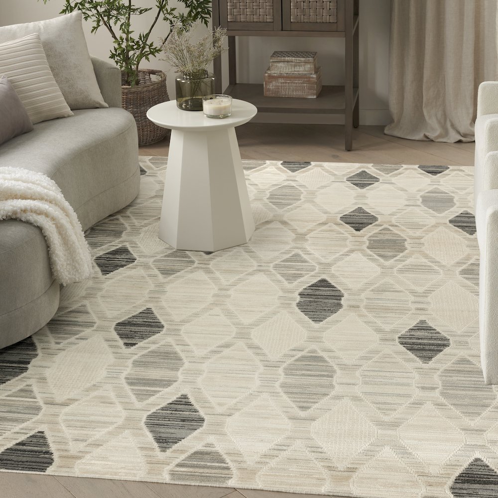 Serenity Home 9' x 12' Beige Grey Modern Indoor Rug. Picture 2
