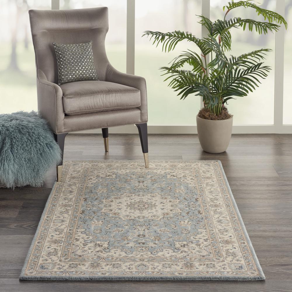 Nourison Living Treasures Area Rug, 3'6" x 5'6", Aqua/Ivory. Picture 2