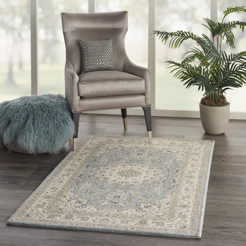 Nourison Living Treasures Area Rug, 3'6" x 5'6", Aqua/Ivory. Picture 9