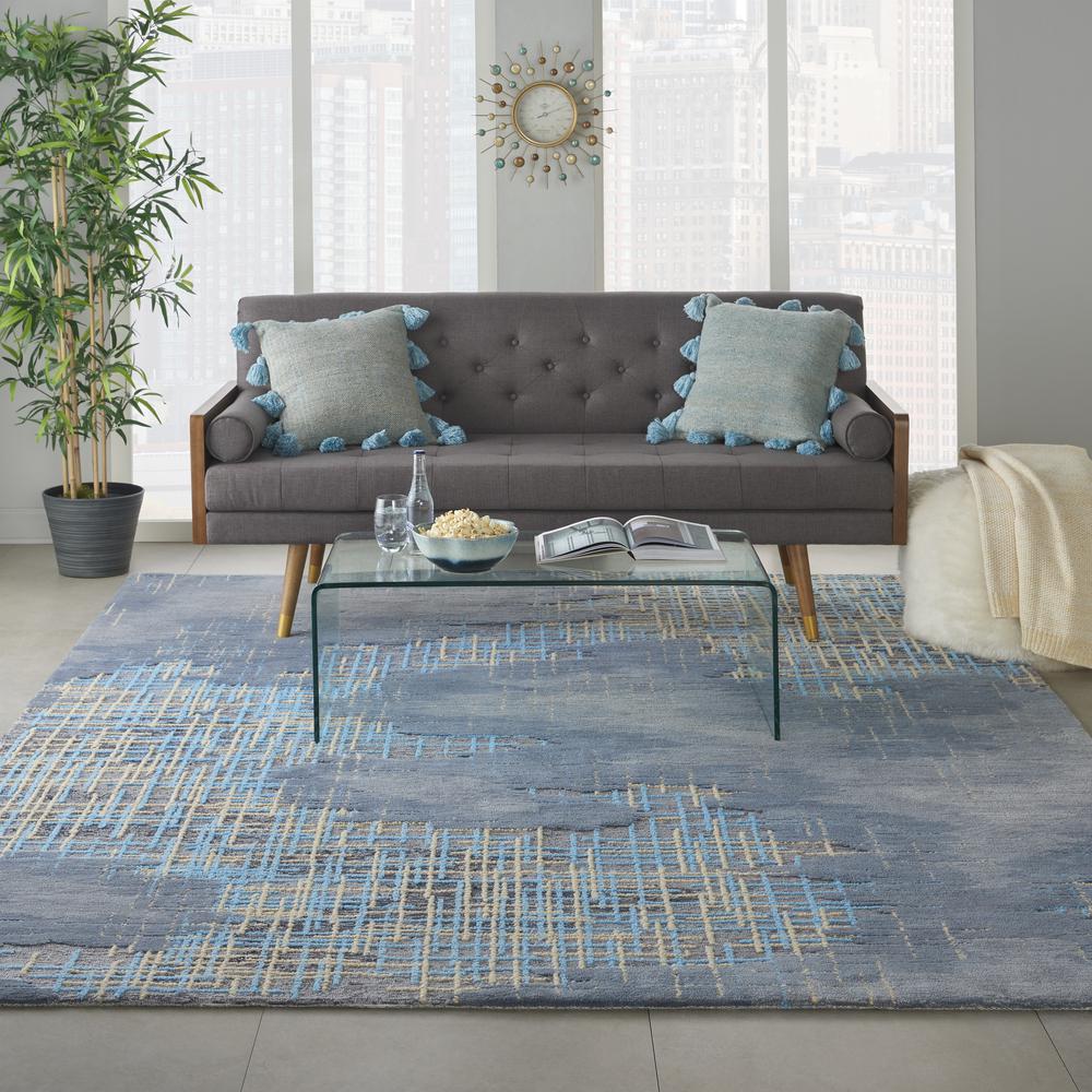 Symmetry Area Rug, Blue/Beige, 8'6" X 11'6". Picture 2