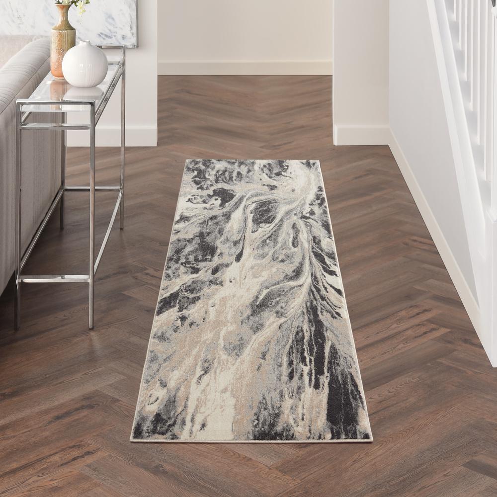 Nourison Home Elegance FAR01 Grey and White 8' Runner  Hallway Rug. Picture 3