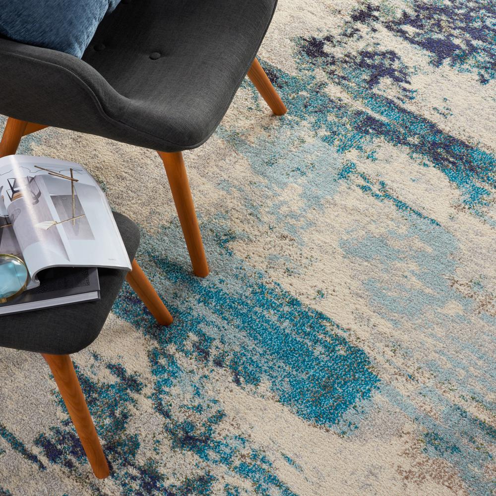 Celestial Area Rug, Ivory Teal Blue, 7' x 10'. Picture 8