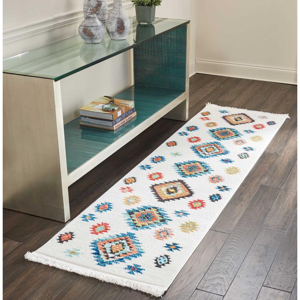 Tribal Decor Area Rug, White, 2'2" x 7'9". Picture 2
