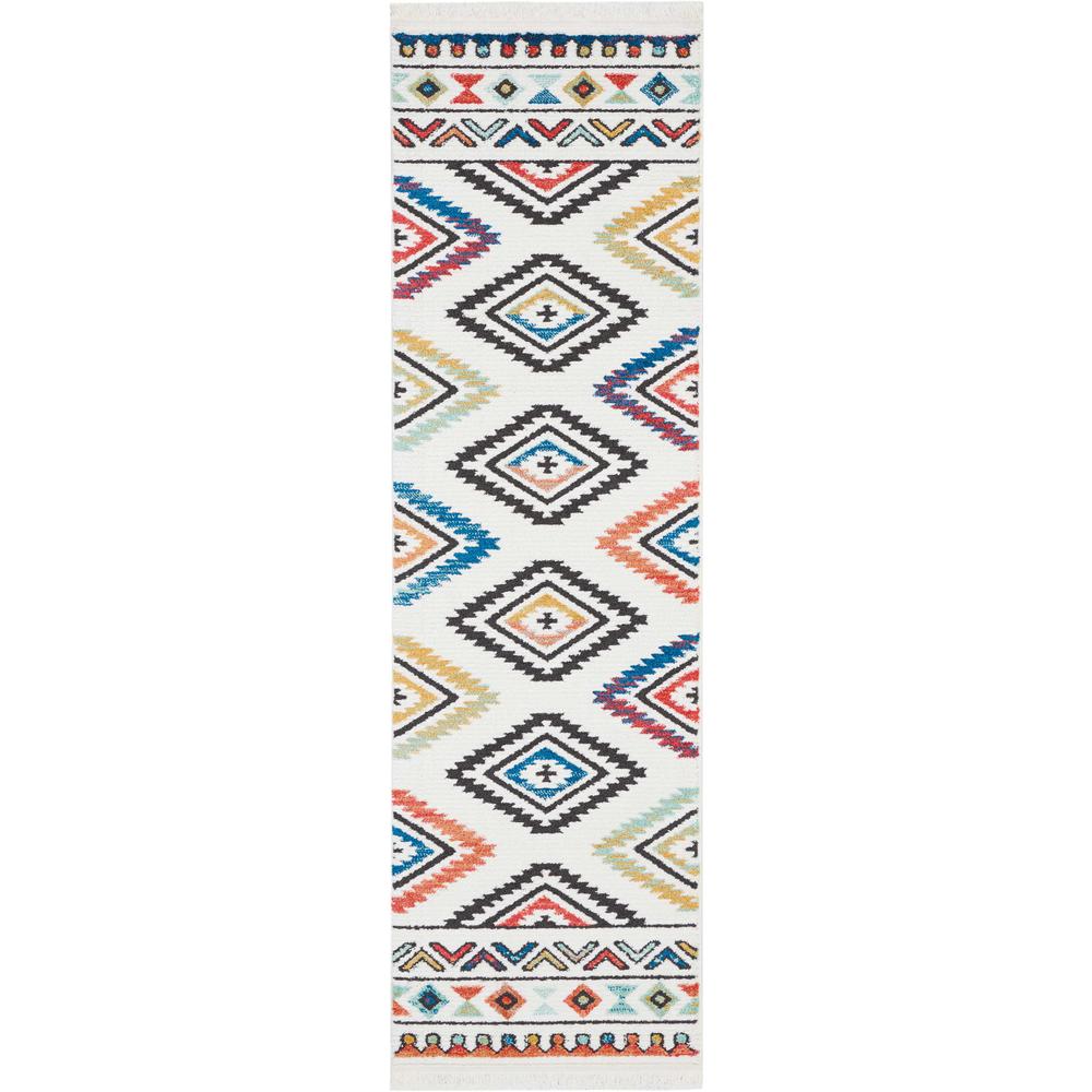 Tribal Decor Area Rug, White, 2'2" x 7'9". Picture 1